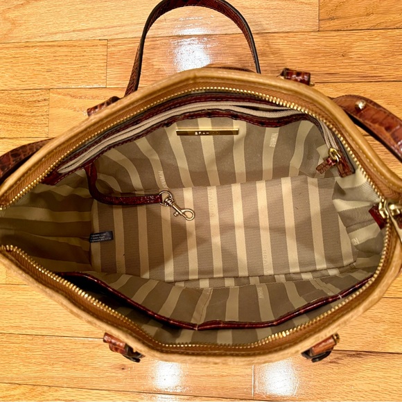 Size is 13”W x 8 1/2”H 
Brown and tan colors 
Inside and out no stains. - Picture 2 of 3